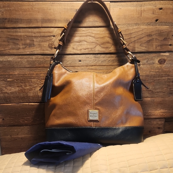 Dooney & Bourke Brown & Black Leather Hobo Bag Needs TLC - Picture 2 of 16